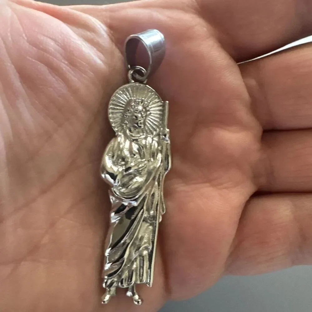 St. Jude Thaddeus Religious Pendant Silver Tone Stainless Steel 24” Chain Jesus